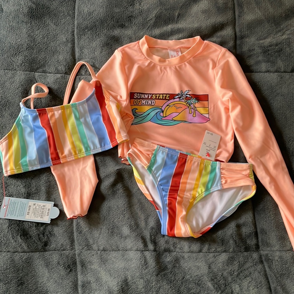 Cat & Jack 3 Piece Girls Swimsuit size XS 4/5 nwt - Picture 1 of 5